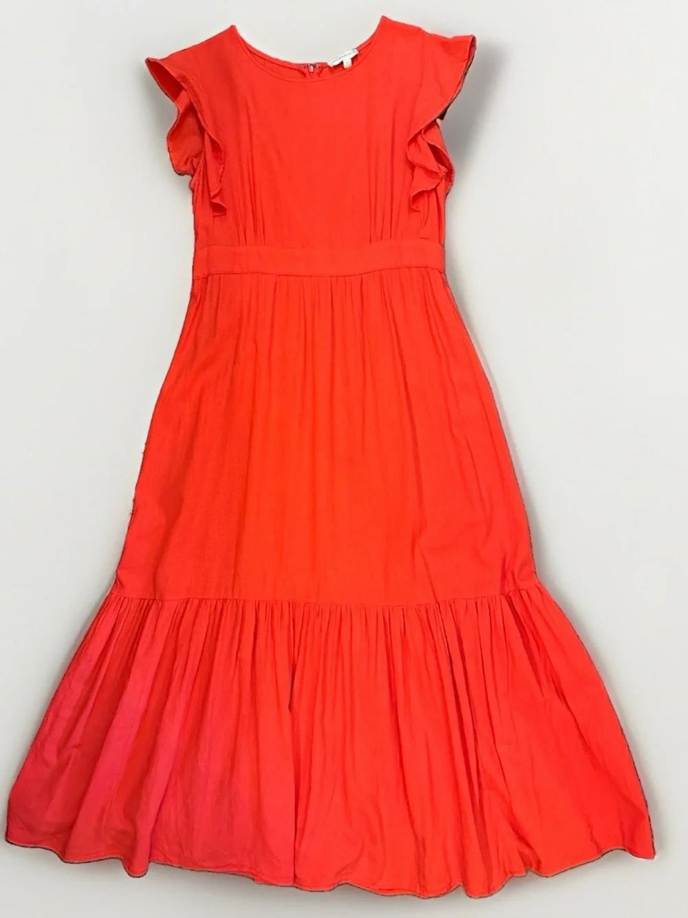 Cynthia Rowley Linen Blend Tiered Maxi Dress Large Coral Red